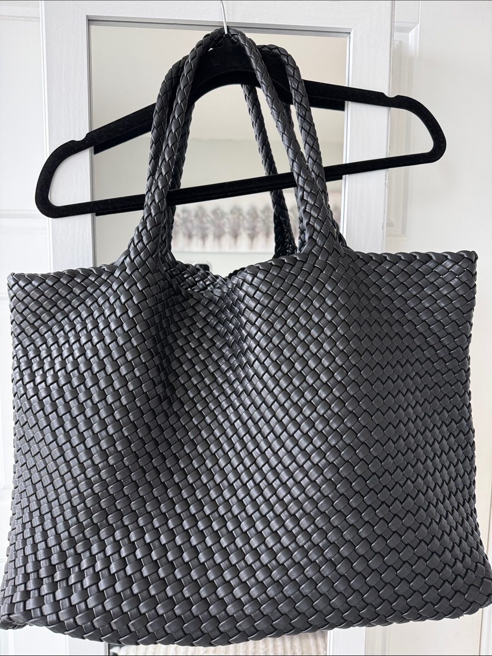 Woven Black Tote Bag with Double Handles